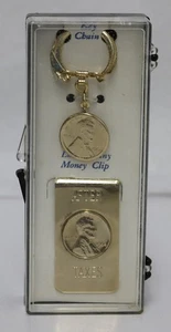 Clip de dinero para monedas Lincoln 1964 de Estados Unidos + llavero centavo de la suerte chapado en oro - Imagen 1 de 7