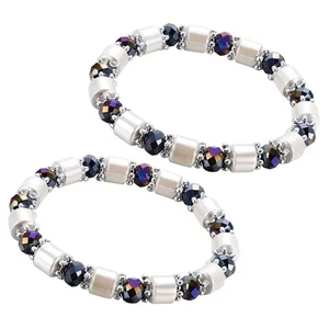 2pcs Bracelets Acrylic Hematite Beading Wrist Chain Bracelets for Men Women - Picture 1 of 12