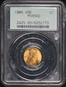 1909 VDB Lincoln Wheat Cent PCGS MS-65 RD - Old Green Gasket Holder - Picture 1 of 2