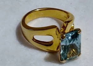 Ring-Aquamarine Gem stone 9mm x 14mm-14K Gold  over 925 Sterling silver-Size 10 - Picture 1 of 15