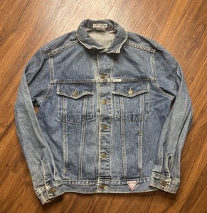 Vintage Georges Marciano Guess Mens Blue Denim Trucker Jacket Size Small USA - Picture 1 of 6
