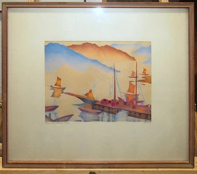 Mabel DeBra King Años 30 Modernista Color Madera de Labrador Listado Ohio Artista Foto 1 de 4