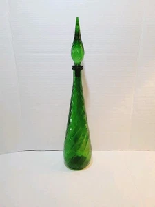 Vintage Empoli Genie Bottle Dark Green Swirl 60's MCM Decanter 22" Tall Euc - Picture 1 of 10