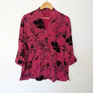 Tianello Vintage 90er Button Up Shirt Damen S rot schwarz Tencel Viskose Oversize Blumen - Bild 1 von 8