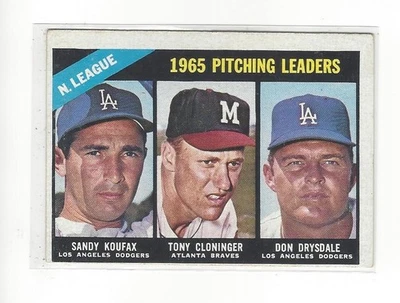 1966 Topps #223 NL Leaders Sandy Koufax/Tony Cloninger/Don Drysdale - En muy buen estado-excelente Foto 1 de 2