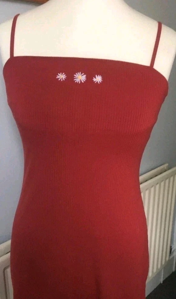 Mini Vestido Y2K Hollister Rojo Terracota Bordado Tejido Cami Talla L Cottagecore Foto 1 de 4