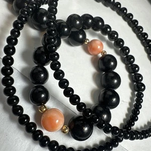 26 inch black and peach coral necklace - Picture 1 of 10