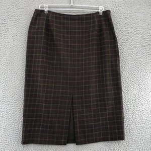 Gonna Talbots donna 14 marrone griglia quadri lana elasticizzata midi linea dritta vintage - Foto 1 di 11