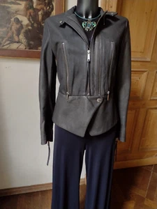 DIESEL Damen Lederjacke M 38 echt Leder Jacke Anthrazit Grau Dunkelgrau NEU - Bild 1 von 15