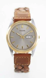 Pulsar Reloj Hombre Día Fecha Piel Marrón Inoxidable Oro Plata Acero Gris Cuarzo - Imagen 1 de 3