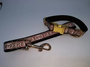 Collar y PLOMO para perro tamaño cuello 8" - 12". Hebilla de metal dorado DISEÑO TELA GRATIS - Imagen 1 de 4
