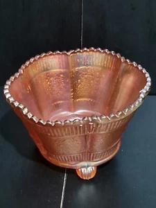 Vintage Marigold Carnival Glass Bowl, Sowerby Lea Pattern 3 Ball Feet Iridescent - Picture 1 of 7