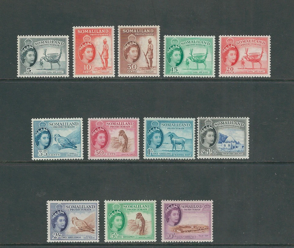 SOMALILAND 1953-58 QEII definitive set complete (Scott 128-39) VF MLH - Image 1 of 1