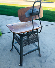 vtg industrial office chair with cage bottom shelf wood seat & back adjustable