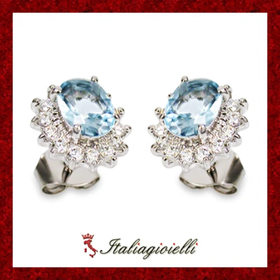 Sfarzosi Orecchini tipo Acquamarina in Argento 925 Rodiato Oro Bianco - Immagine 1 di 4