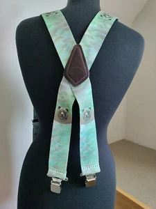Suspenders 2" FULLY Elastic Animal Brown Bear Adjustable Length Blue green Cabin - Picture 1 of 8