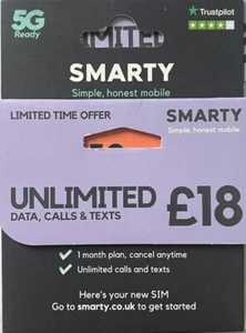 carte sim Smarty Mobile 30 Go / 10 £ appels et textes illimités 100 Go - Photo 1 sur 6