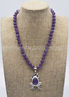 Natural Purple Amethyst Gemstone Round Beads Frog Pendant Necklace 14-32inch