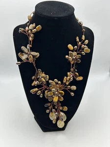 HANDMADE Vintage Natural Pearl Stone Copper Wire Necklace Statement OOAK - Picture 1 of 11