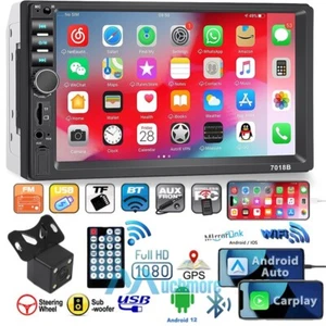 7" Double 2 DIN Android 12 Car Stereo BT Wifi GPS Touch Screen Radio Rear Camera - Picture 1 of 20
