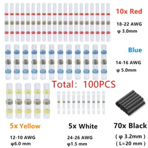 100PCS Solder Seal Sleeves Heat Shrink But Wire Connectors Terminals Waterproof - Picture 1 of 12
