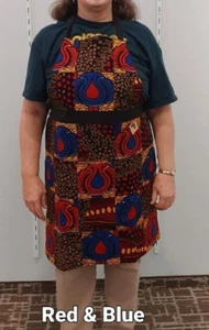 Red Blue Yellow African Patchwork Apron Lined Cotton Adjustable Kenya - Picture 1 of 2