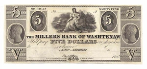 1837-39 Millers Bank of Washtenaw, Ann Arbor, MI $5 resto MI45-G8 multi avai - Foto 1 di 2