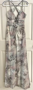 Alberto Makali Pink and Green Animal Print Formal Dress Gown Open Back Size 10 - Picture 1 of 7