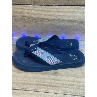 Vineyard Vines Boys Flag Whale Classic Flip Flop Sandal Blue Patriotic Slip On 1 - Image 1 of 4