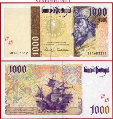 PORTUGAL 1.000 1000 ESCUDOS 12 3 1998 P 188c UNC free shipping from 100$ - Image 1 of 3