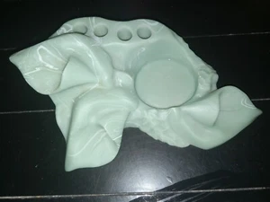 VTG Dina Soapstone Sea Foam Green Bath Decor Cup 4 Toothbrush Holder Calla Lily - Picture 1 of 6
