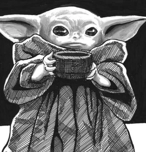 Baby Yoda El Niño Arte Original 5""x7"" por Kurt Ruskin Mandolorian Star Wars 2 - Imagen 1 de 5