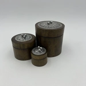 3 Round Wooden Nesting Trinket Boxes with Lids STRONG campfire Smokey Smell - Picture 1 of 7
