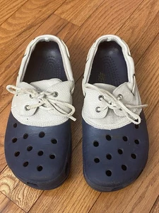 Men's Crocs Navy Blue Gray Islander Pitcrew Sport Lace Up Clogs Shoes Size 10 - Picture 1 of 3