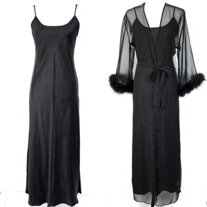 Vintage 100% Silk Gown & Sheer Feather Robe Marilyn Monroe By Warners Size S/M - Picture 1 of 8