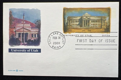 UNIVERISTY OF UTAH SALT LAKE CITY 2000 FLEETWOOD CACHÉ PRIMER DÍA TARJETA UNADDR Foto 1 de 2