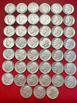 ROOSEVELT DIME LOT 45 Coins Total 1958 1959 90% Silver Estate Collector DIMES - Image 1 of 4