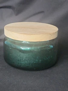 Empty Candle Jar with Wooden Lid Green "Mercury" Glass Refillable Storage - Picture 1 of 9