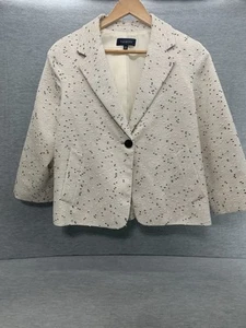 Talbots Womens Blazer Size 12 Cream Black Pockets Classic 3/4 Sleeve Lined - Picture 1 of 11