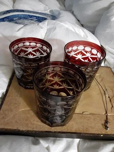 Set Of 3 Early 20th Ruby Red Clear To Cut Crystal 4" T - Picture 1 of 6