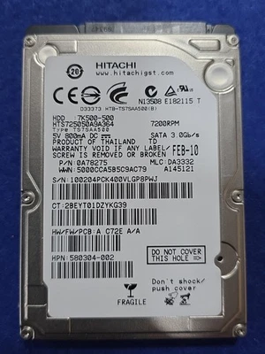 Hard Disk Hitachi 500 HTS725050A9A364 7200 Giri  Hw/fw/pcb:A C72E A/A Testato Ok - Immagine 1 di 2