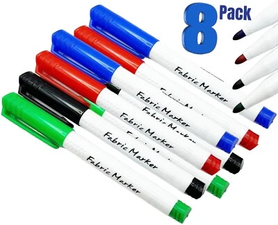 8er-Pack Stoff Marker Stifte Dauerfarben zum Selbermachen Textil Kleidung T-Shirt Schuhe - Bild 1 von 4