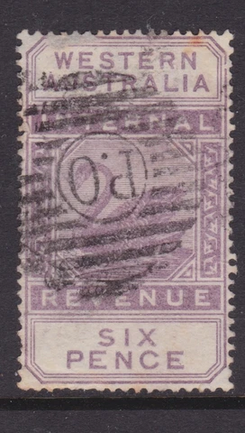 WESTERN AUSTRALIA 1897 6D Dull Purple IR SWAN REVENUE USED SG F21 (NG25.7) Cover