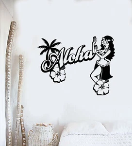 Adesivo murale vinile logo Aloha ragazza hawaiana ballerina stile spiaggia adesivi (3687ig) - Foto 1 di 3