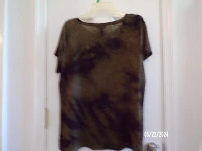 MUJER SIMPLEMENTE VERA WANG L TELA ARRUGADA TIE DYE VERDE Y NEGRO MANGA CORTA TOP! Foto 1 de 4