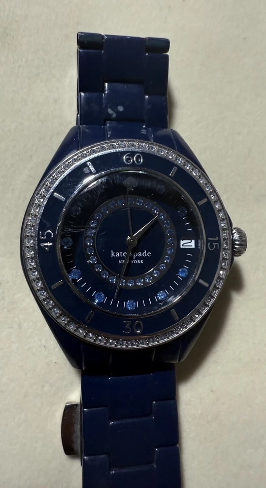 Raro Reloj Kate Spade Azul Puerto Damas Azul Gema Pavimentado Esfera Bisel Impresionante Foto 1 de 4