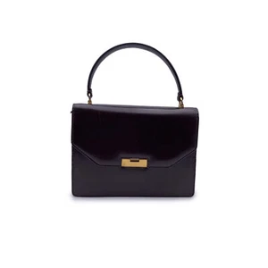 Authentic Gucci Vintage Brown Leather Flap Handbag Bag Satchel Gold Closure - Picture 1 of 6