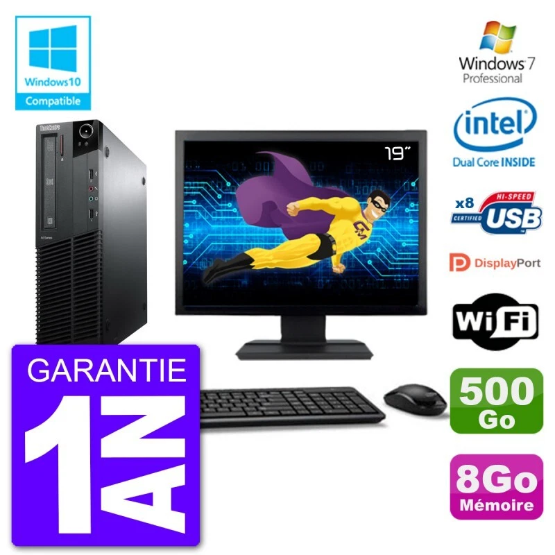 PC LENOVO M82 SFF Pantalla 19" G640 RAM 8Go Disco 500Go Grabador DVD Wifi W7 - Imagen 1 de 1