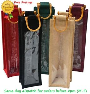 Jute Hessian Wine Bottle Gift Bag Shopper Eco Natural Reusable Wholesale Bags UK