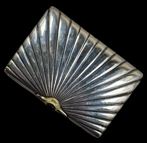 Vintage Art Deco Partially Gilt Sterling Silver & Sapphire Cigarette Case - Picture 1 of 6